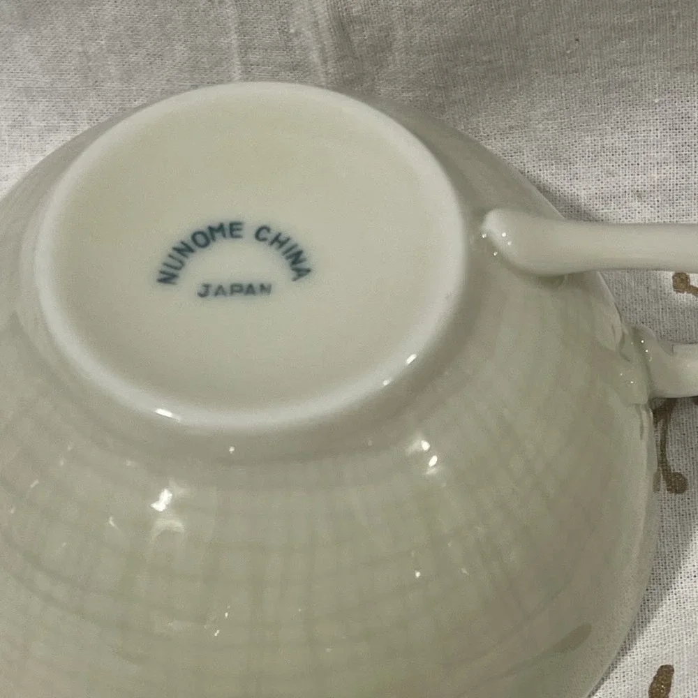 Vintage Nunome China Japan Tea Cups Set 4 Ivory Crackle Glaze Ceramic 4.25